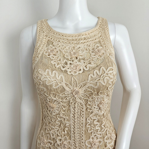 Sue Wong Nocturne Soutache Lace Cocktail Dress Size 2 Ivory Sheer Lined Wedding - Picture 3 of 14